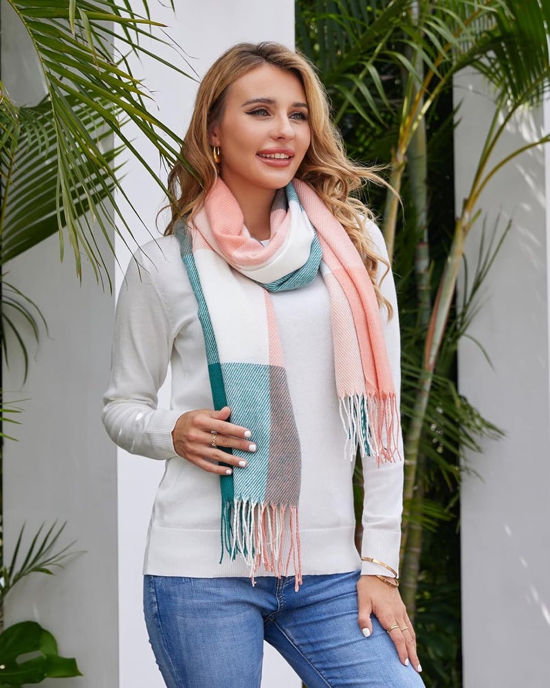 Fuinloth Women's Large Plaid Scarf Fashion Long Shawl Wrap for Winter Warm Lightweight - Image 5